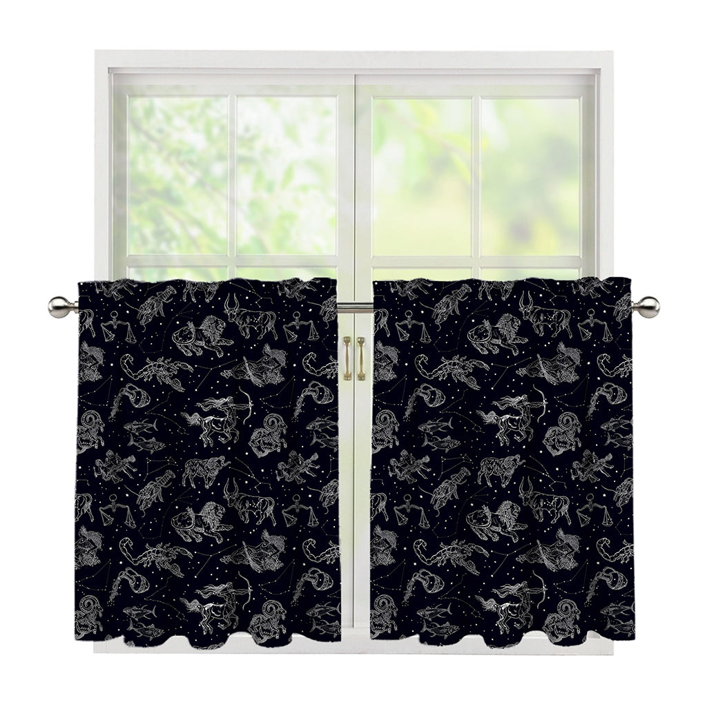 Zodiac Constellation Pattern Print Tier Curtains