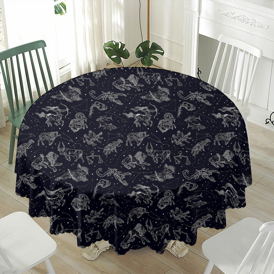 Zodiac Constellation Pattern Print Waterproof Round Tablecloth