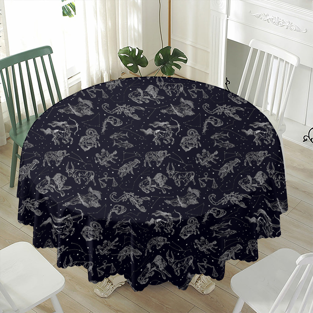 Zodiac Constellation Pattern Print Waterproof Round Tablecloth
