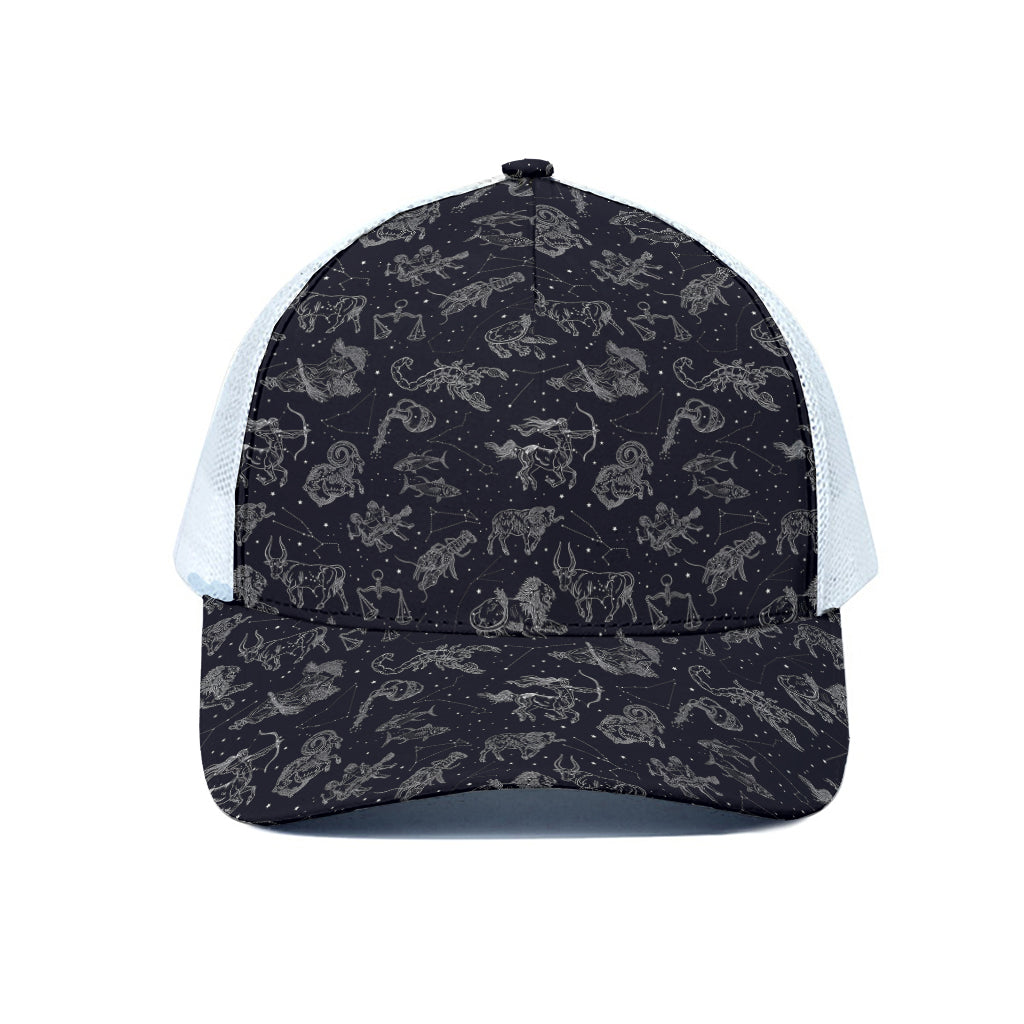 Zodiac Constellation Pattern Print White Mesh Trucker Cap