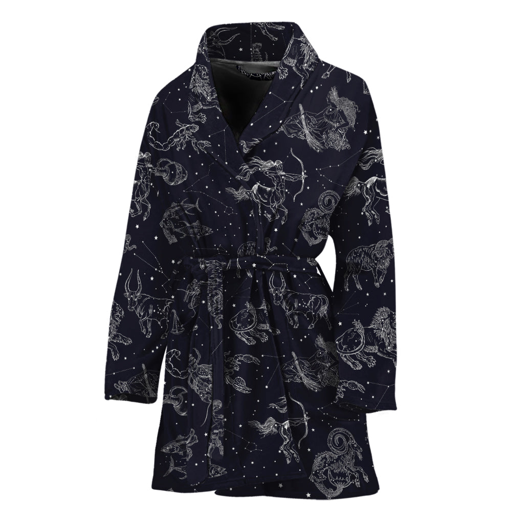 Zodiac Constellation Pattern Print Women's Bathrobe