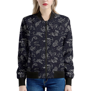 Zodiac Constellation Pattern Print Women's Bomber Jacket