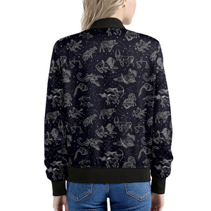 Zodiac Constellation Pattern Print Women's Bomber Jacket