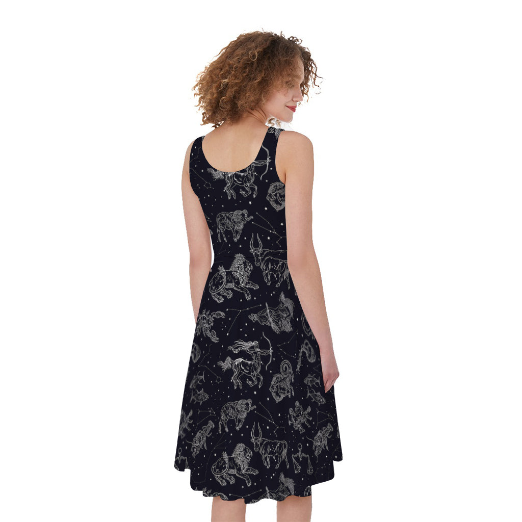 Zodiac Constellation Pattern Print Women's Sleeveless Dress