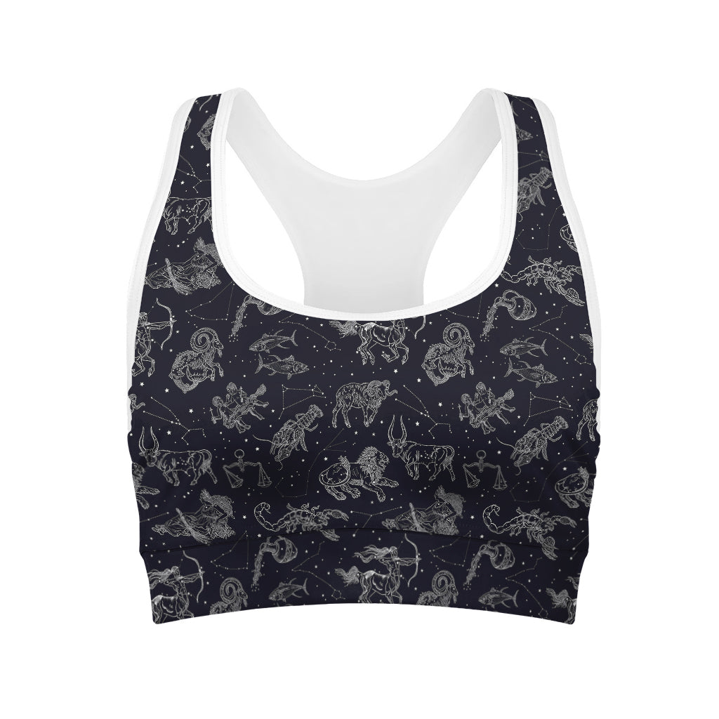 Zodiac Constellation Pattern Print Women's Sports Bra
