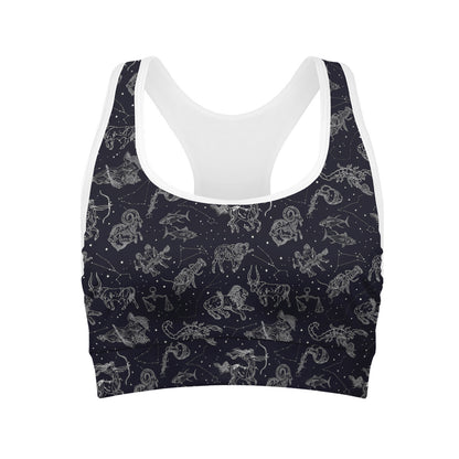 Zodiac Constellation Pattern Print Women's Sports Bra