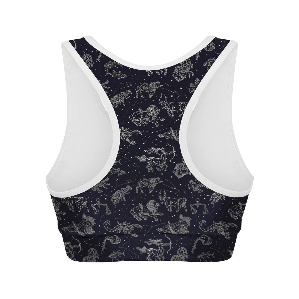 Zodiac Constellation Pattern Print Women's Sports Bra