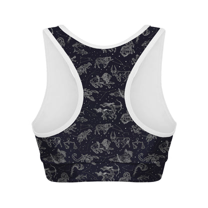 Zodiac Constellation Pattern Print Women's Sports Bra