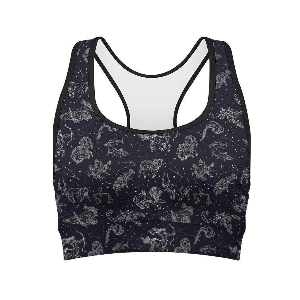 Zodiac Constellation Pattern Print Women's Sports Bra