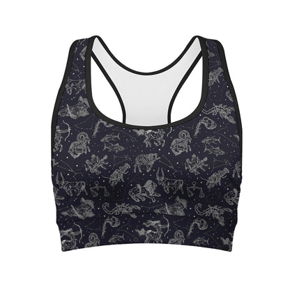Zodiac Constellation Pattern Print Women's Sports Bra