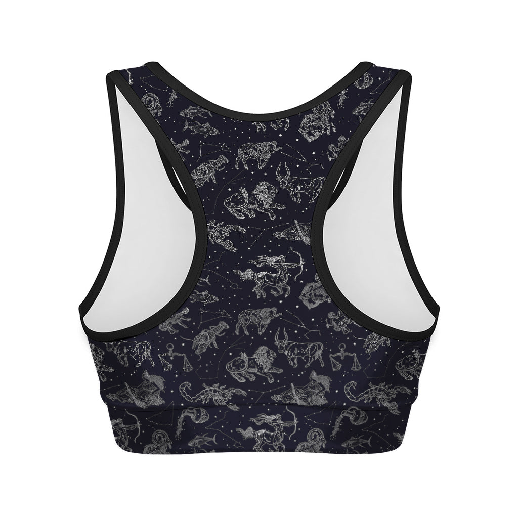 Zodiac Constellation Pattern Print Women's Sports Bra