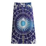Zodiac Horoscopes Print Cotton Front Slit Maxi Skirt
