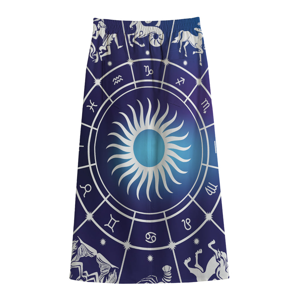 Zodiac Horoscopes Print Cotton Front Slit Maxi Skirt