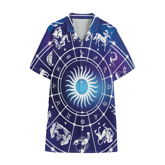 Zodiac Horoscopes Print Cotton Hawaiian Shirt
