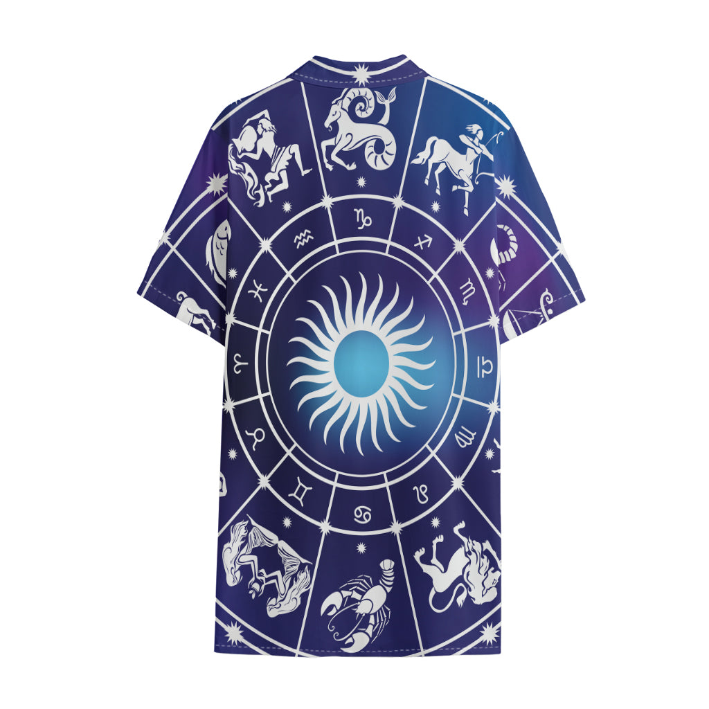Zodiac Horoscopes Print Cotton Hawaiian Shirt
