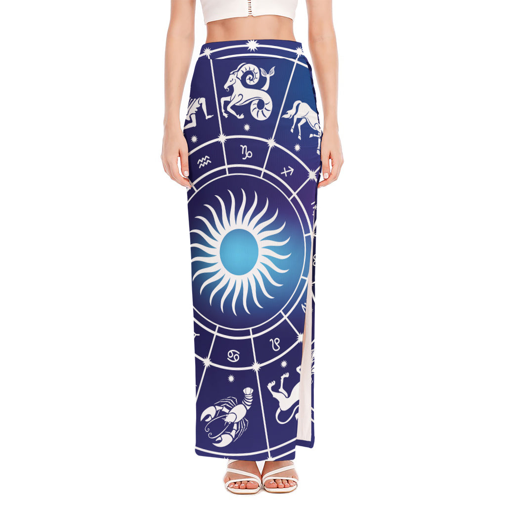 Zodiac Horoscopes Print High Slit Maxi Skirt