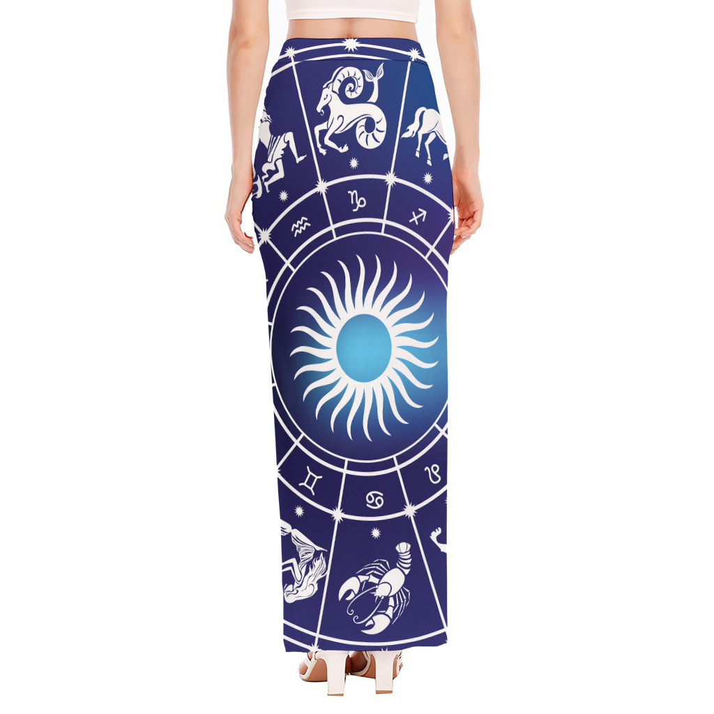 Zodiac Horoscopes Print High Slit Maxi Skirt