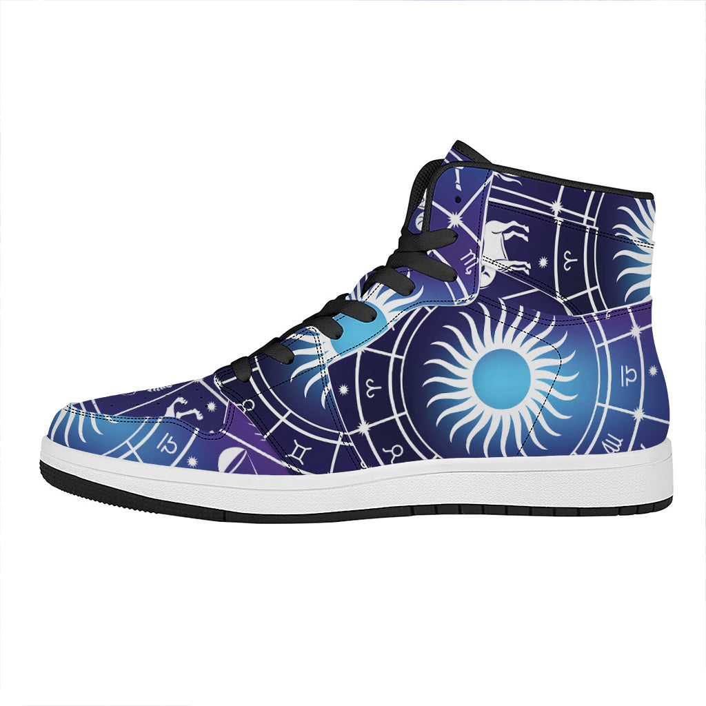 Zodiac Horoscopes Print High Top Leather Sneakers