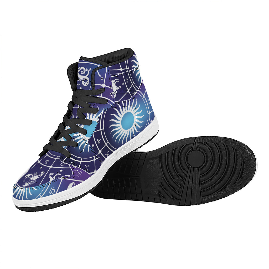 Zodiac Horoscopes Print High Top Leather Sneakers