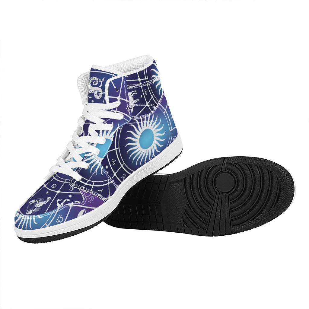 Zodiac Horoscopes Print High Top Leather Sneakers