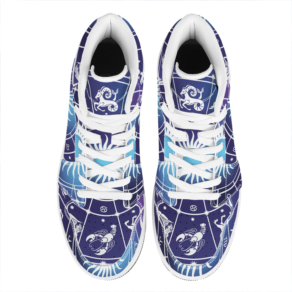 Zodiac Horoscopes Print High Top Leather Sneakers