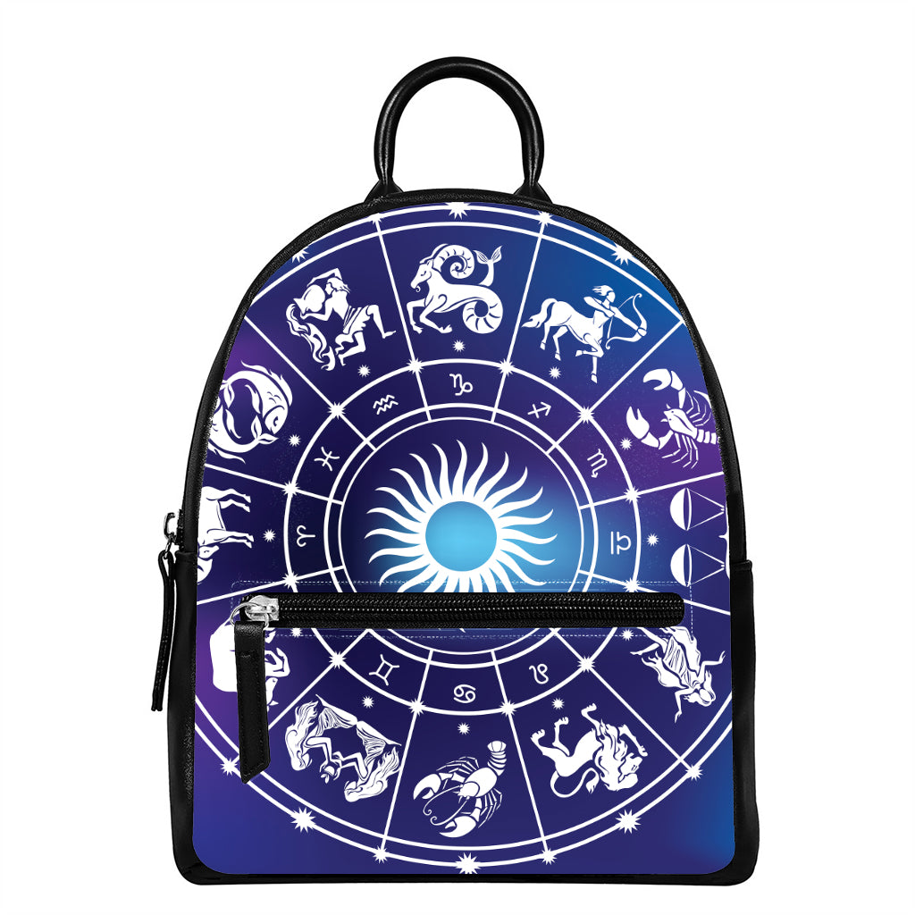 Zodiac Horoscopes Print Leather Backpack