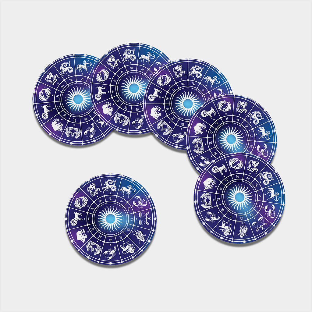 Zodiac Horoscopes Print Leather Coaster Set