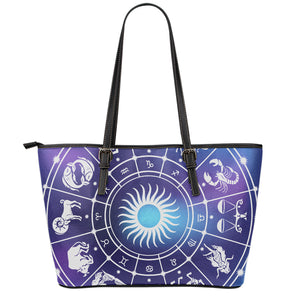 Zodiac Horoscopes Print Leather Tote Bag