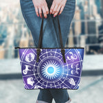 Zodiac Horoscopes Print Leather Tote Bag