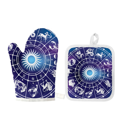 Zodiac Horoscopes Print Oven Mitt And Pot Holder Set