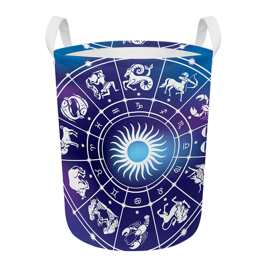 Zodiac Horoscopes Print Round Laundry Basket