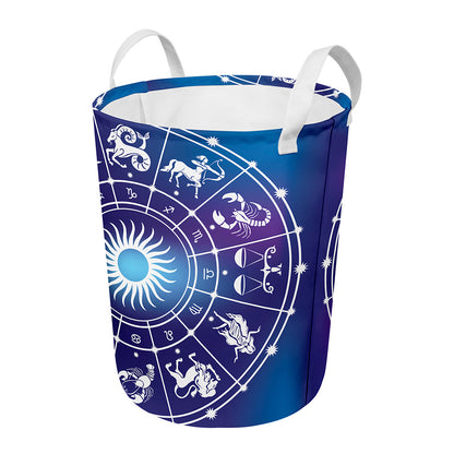 Zodiac Horoscopes Print Round Laundry Basket