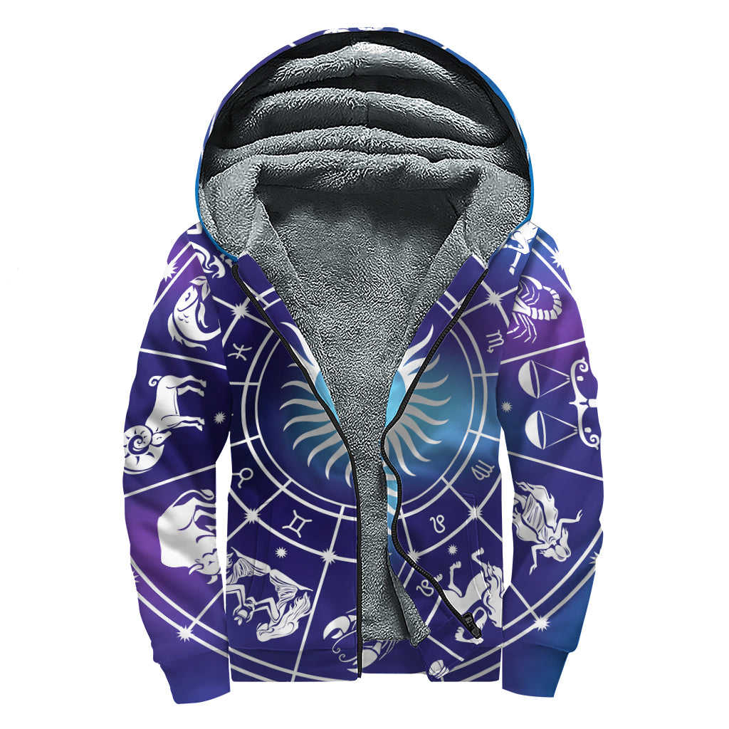 Zodiac Horoscopes Print Sherpa Lined Zip Up Hoodie