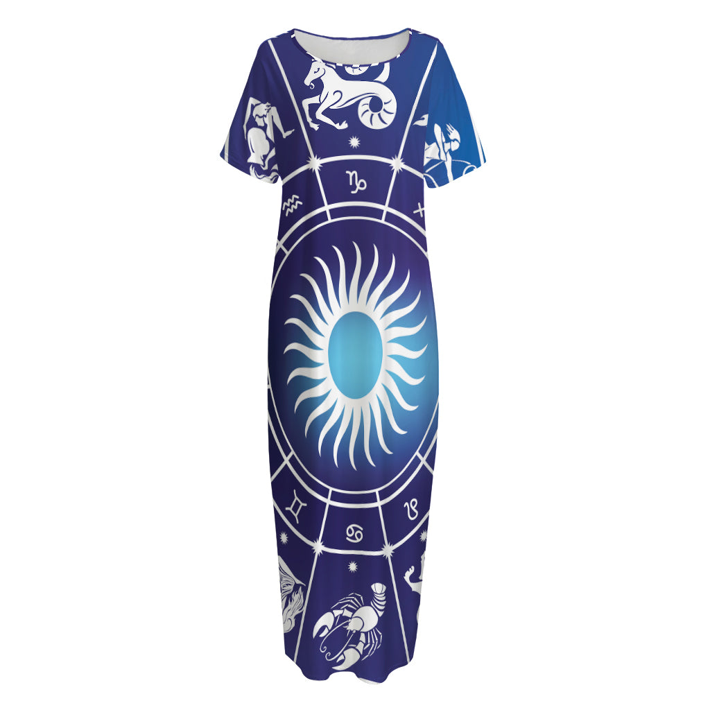 Zodiac Horoscopes Print Short Sleeve Long Nightdress