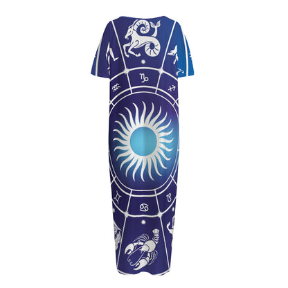 Zodiac Horoscopes Print Short Sleeve Long Nightdress
