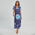 Zodiac Horoscopes Print Short Sleeve Maxi Dress