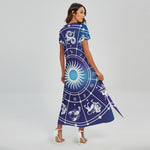 Zodiac Horoscopes Print Short Sleeve Maxi Dress