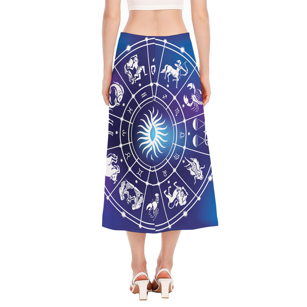 Zodiac Horoscopes Print Side Slit Midi Skirt