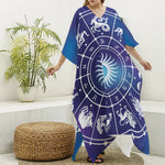 Zodiac Horoscopes Print Silk V-Neck Kaftan Dress