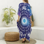 Zodiac Horoscopes Print Silk V-Neck Kaftan Dress