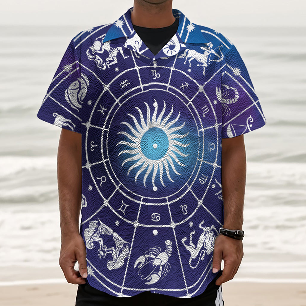 Zodiac Horoscopes Print Textured Short Sleeve Shirt