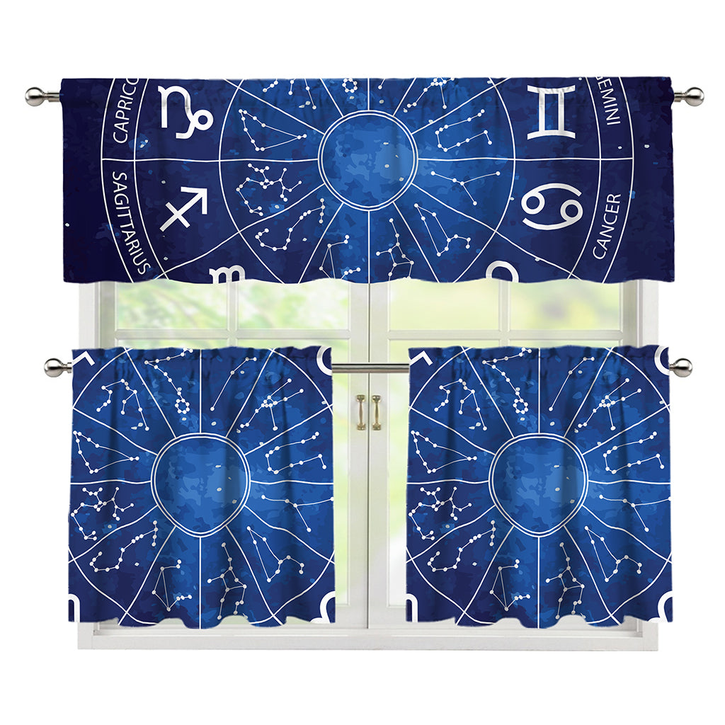 Zodiac Signs Wheel Print 3 Piece Kitchen Curtains