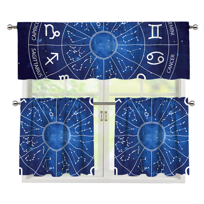 Zodiac Signs Wheel Print 3 Piece Kitchen Curtains