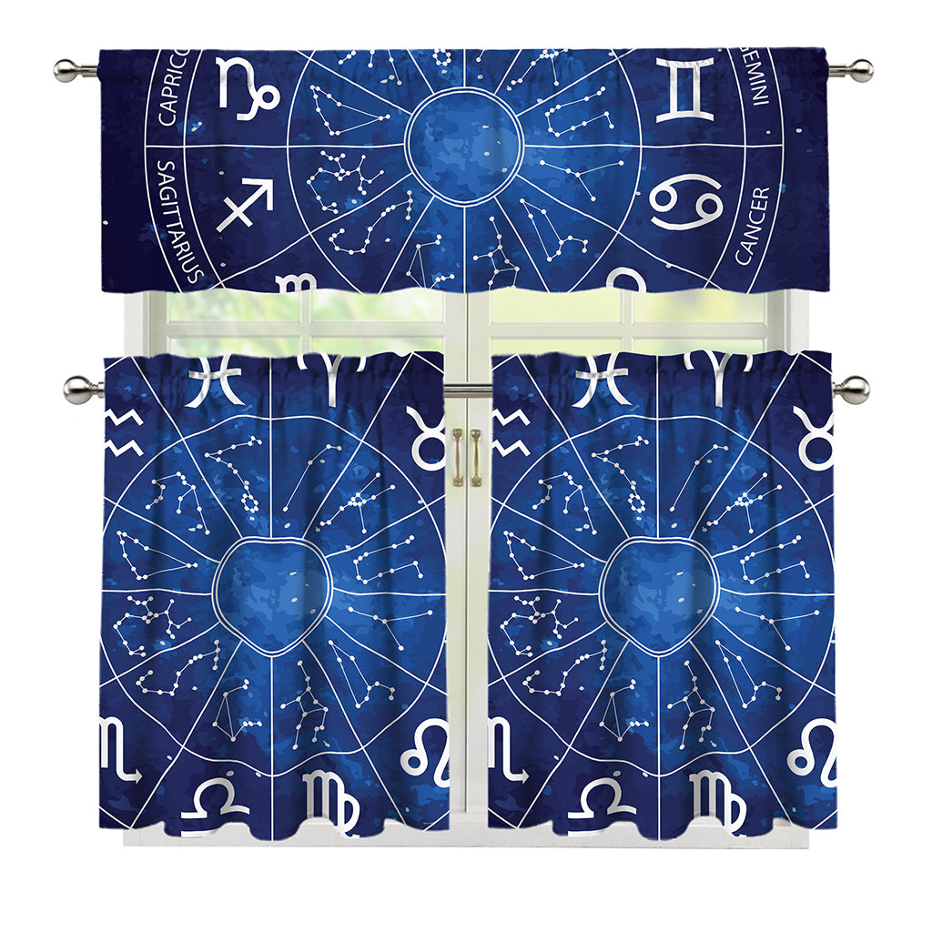 Zodiac Signs Wheel Print 3 Piece Kitchen Curtains