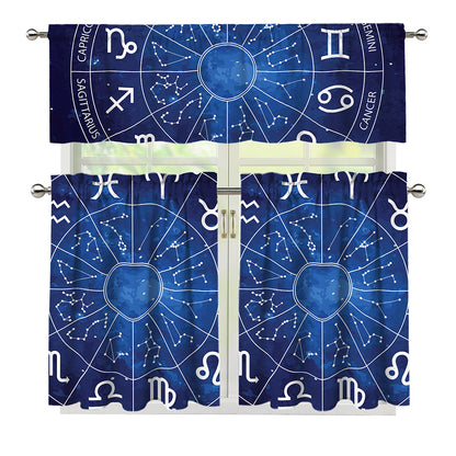 Zodiac Signs Wheel Print 3 Piece Kitchen Curtains