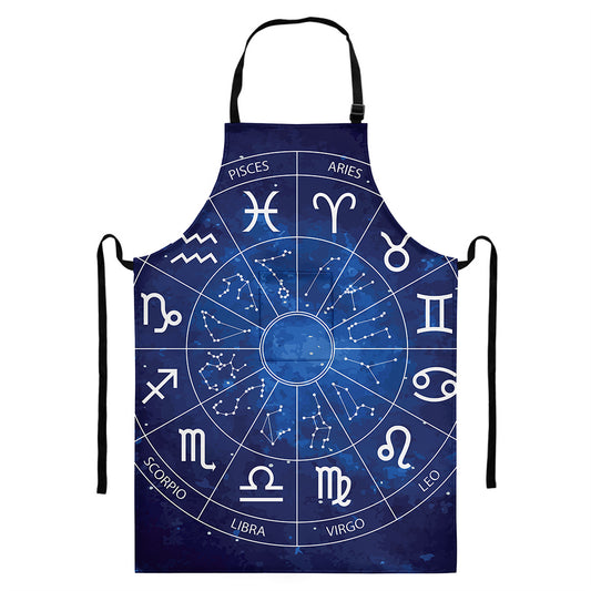 Zodiac Signs Wheel Print Bib Apron With Pocket