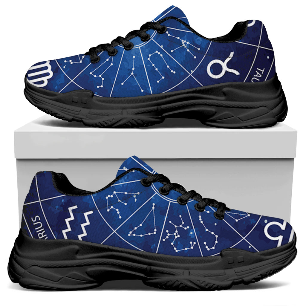 Zodiac Signs Wheel Print Black Chunky Shoes