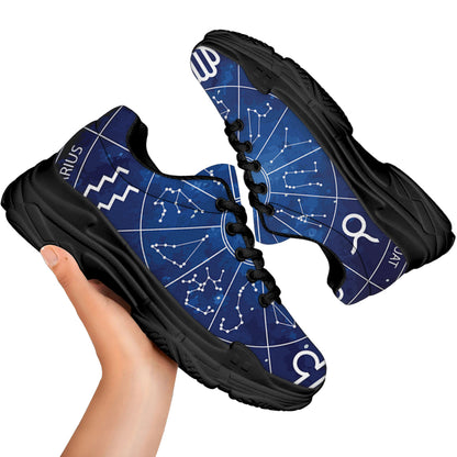 Zodiac Signs Wheel Print Black Chunky Shoes