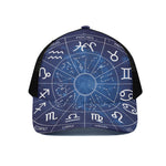 Zodiac Signs Wheel Print Black Mesh Trucker Cap