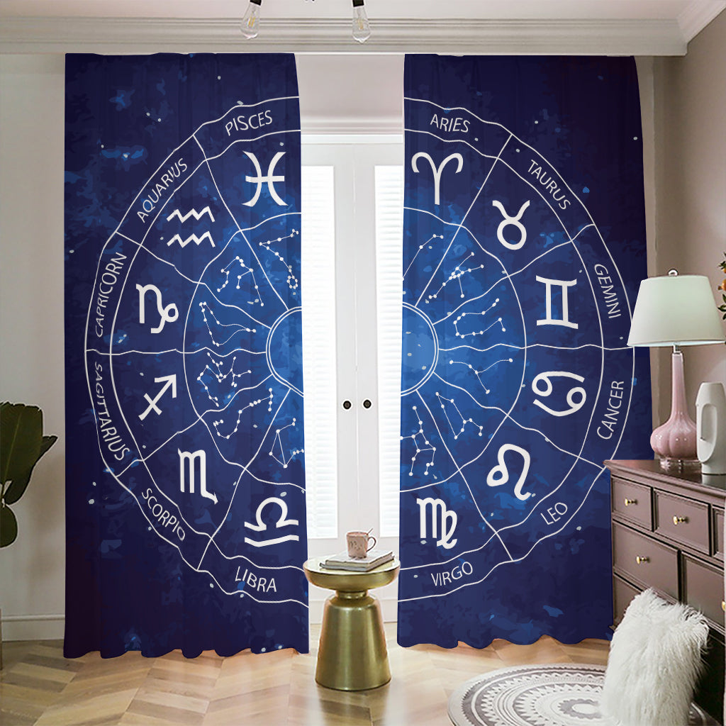 Zodiac Signs Wheel Print Blackout Pencil Pleat Curtains